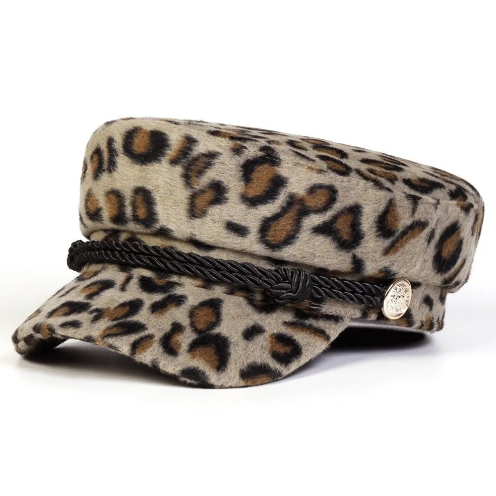 Vintage Newsboy Beret Hat – Leopard Print Flat Top Cap Newsboy Beret Hat PLUSH
