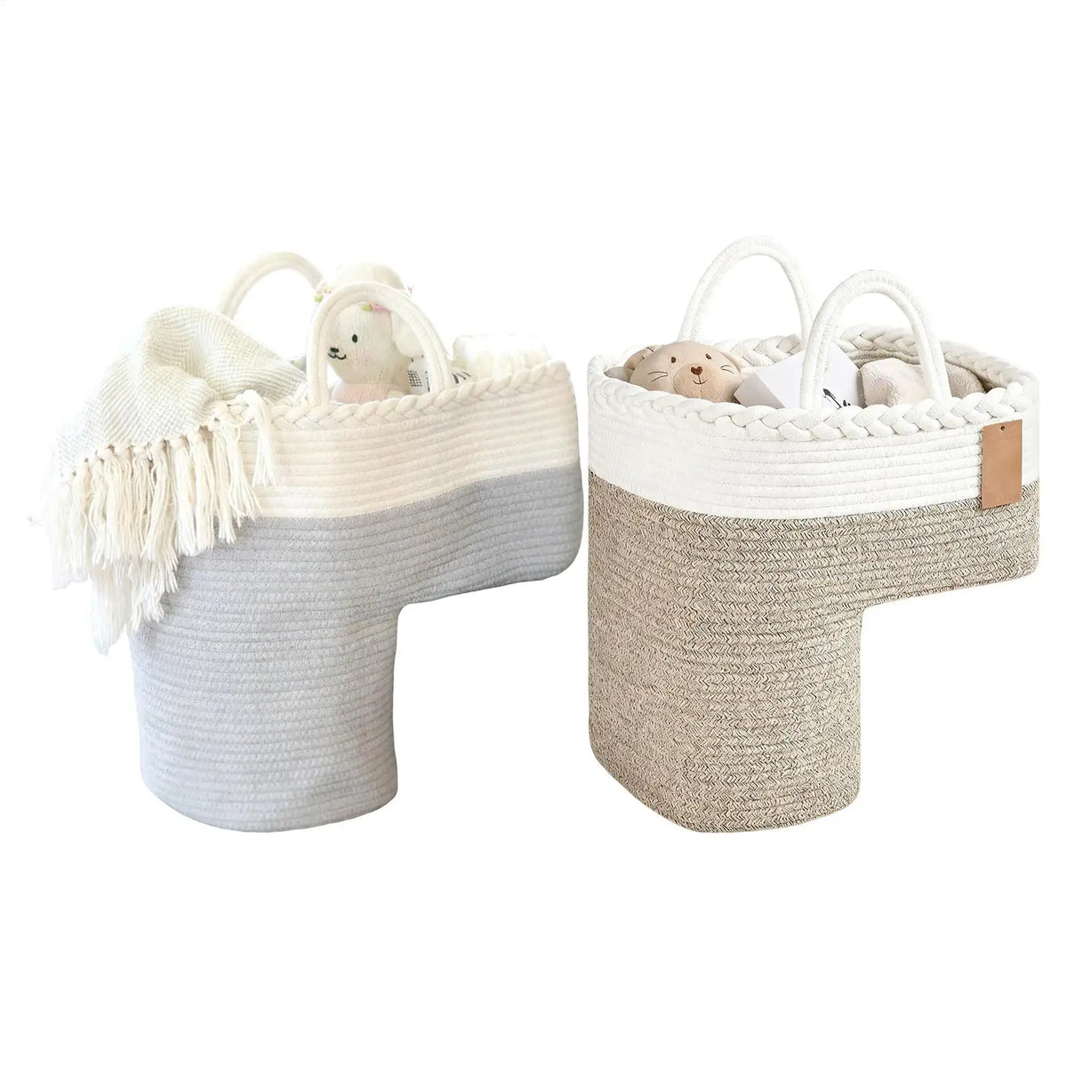 Stair Step Storage Basket – L-Shaped Bamboo & Cotton Organizer Stair Storage Basket PLUSH