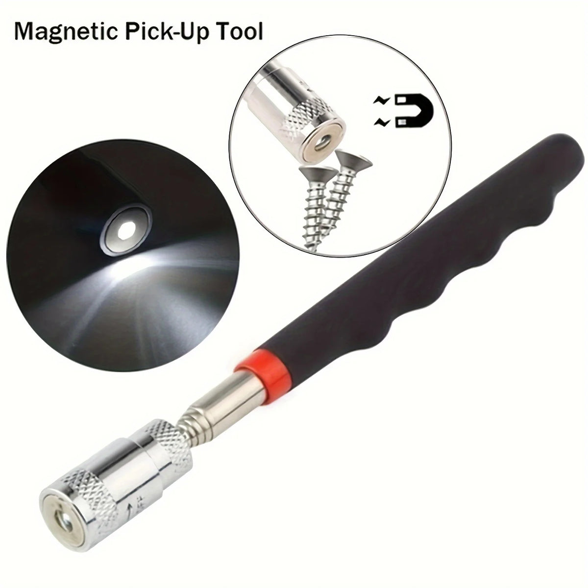 Telescopic Magnetic Pick-Up Tool with LED Light | Extendable Rod Magnetic Pick-Up Tool PLUSH Magnetic Rod