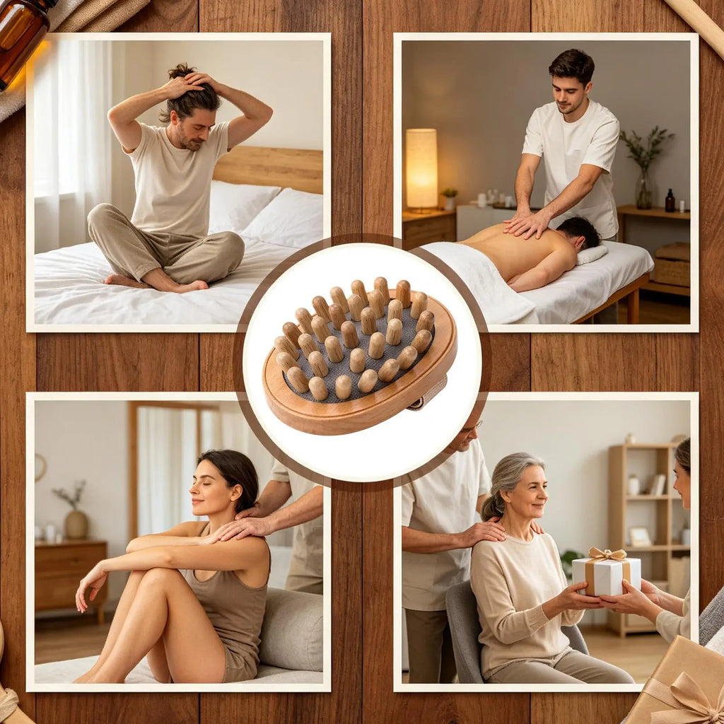 Wood Body Massage Brush – Scalp, Belly & Full Body Massager Body Massage Brush PLUSH