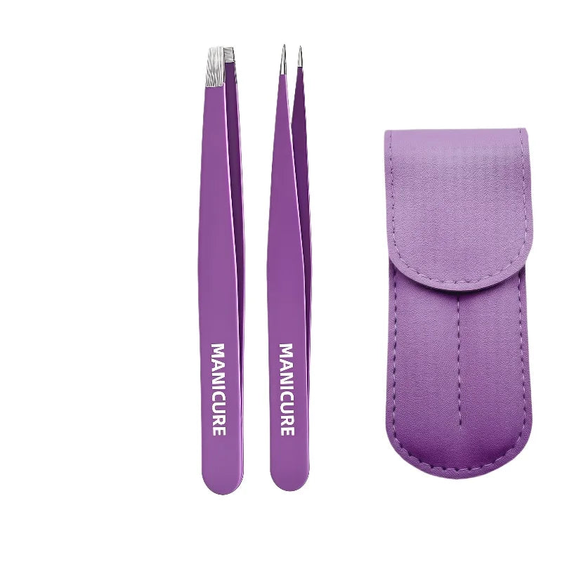 Ouriner 2pcs Stainless Steel Eyebrow Tweezers Set Eyebrow Tweezers Set PLUSH 2 PCS SET