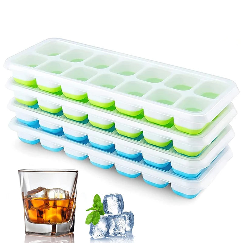 Silicone Ice Cube Tray with Lid – 14 Square Easy Release Mold Ice Cube Tray PLUSH