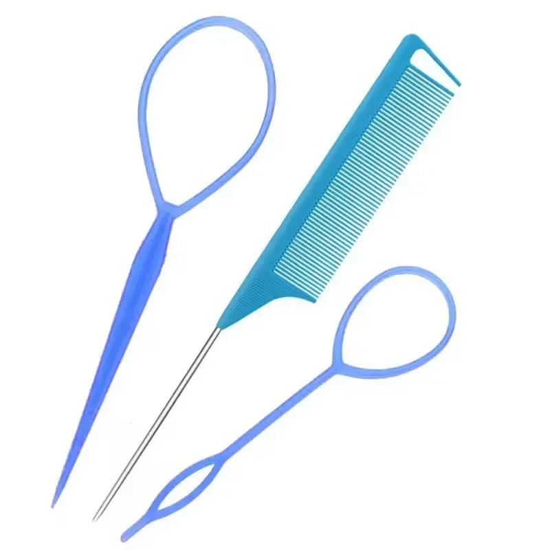 Hair Styling Set – Rubber Bands, Cutter & Rat Tail Comb Kit Hair Styling Kit PLUSH Blue 3Pcs Set