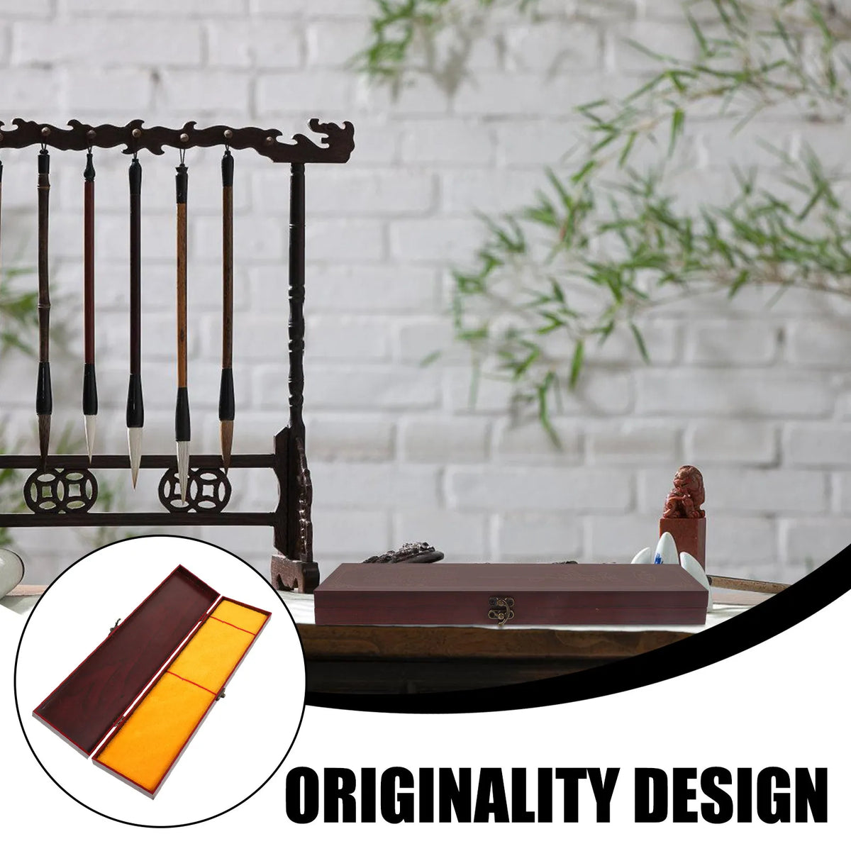 Wooden Calligraphy Brush Storage Box – Chinese Style Organizer Brush Storage Box PLUSH