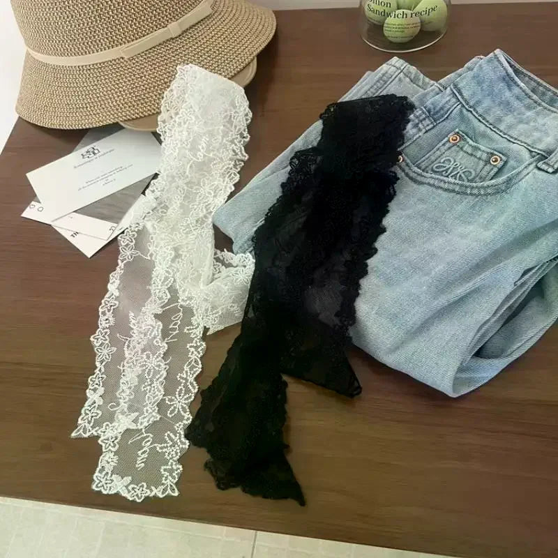 Y2K Floral Lace Waist Belt Bow Sash & Hair Scarf Lace Waist Belt PLUSH