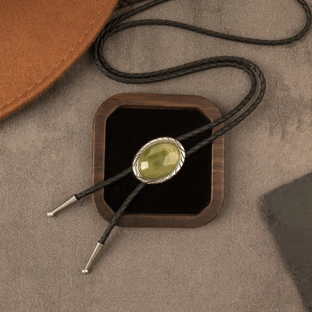 Braided Bolo Tie Necklace – Oval Stone Western Cowboy Style Bolo Tie Necklace PLUSH Style H