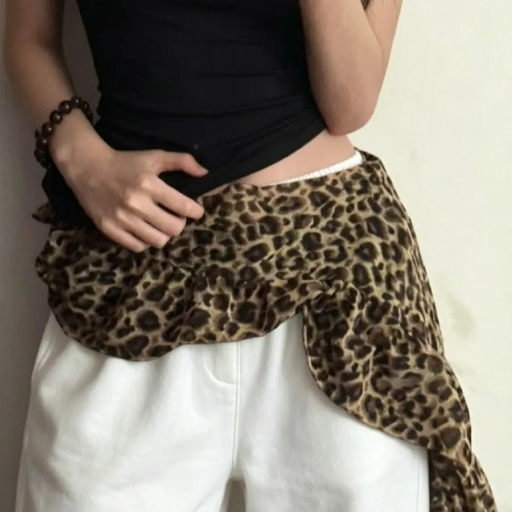 Y2K Ruched Mini Skirt – High Waist Leopard Ruffle Overlay Mini Overlay Skirt PLUSH