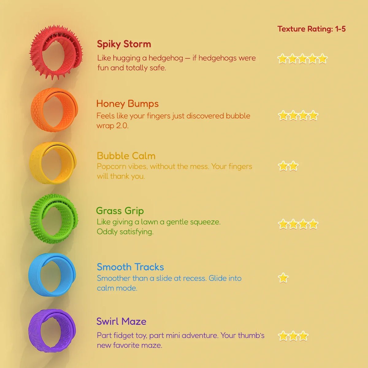 Textured Silicone Fidget Slap Bracelets – 6-Pack Sensory Toys Fidget Sensory Bracelet PLUSH