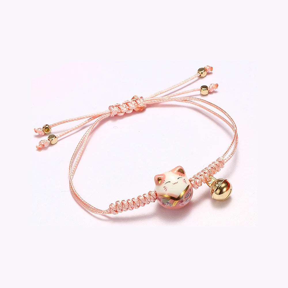 Ceramic Cat Bell Red Rope Bracelet | Lucky Charm Jewelry Charm Bracelet PLUSH pink