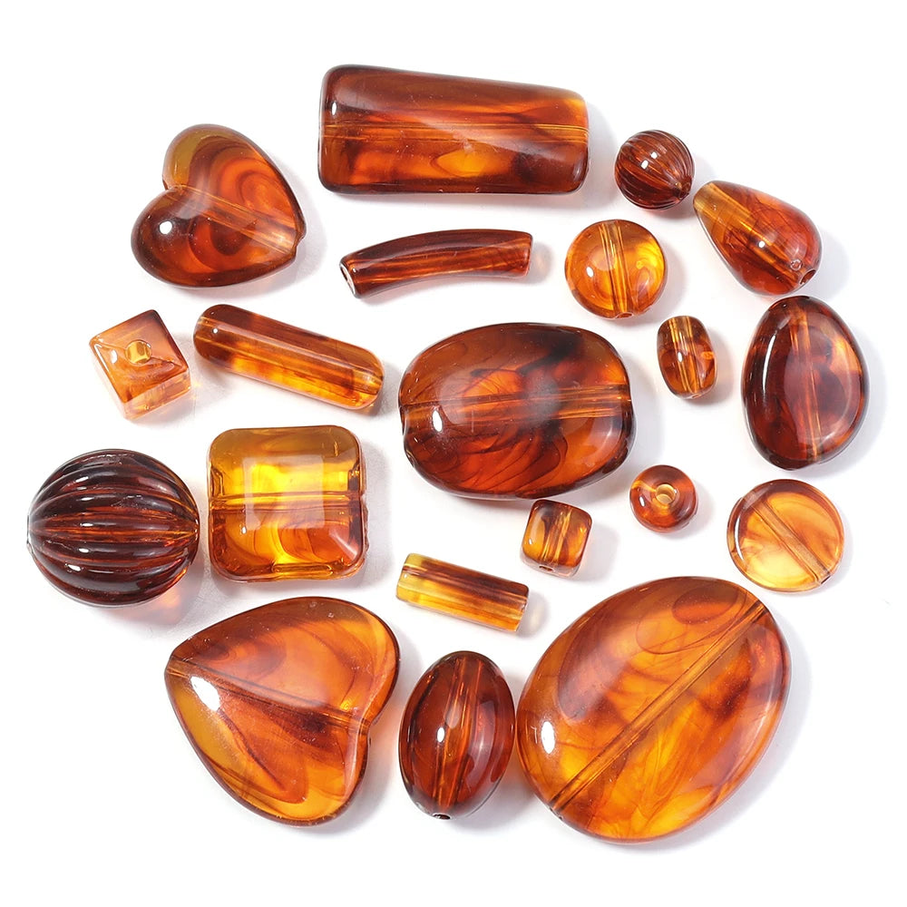 Amber Acrylic Beads – Heart Cube Oval Round Shapes for DIY Acrylic Craft Beads PLUSH