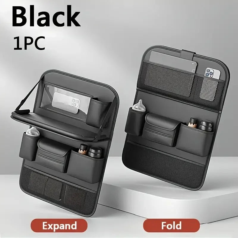 Faux Leather Car Seat Organizer – Dual Tablet & Cup Holder Car Seat Organizer PLUSH 1Pc Black