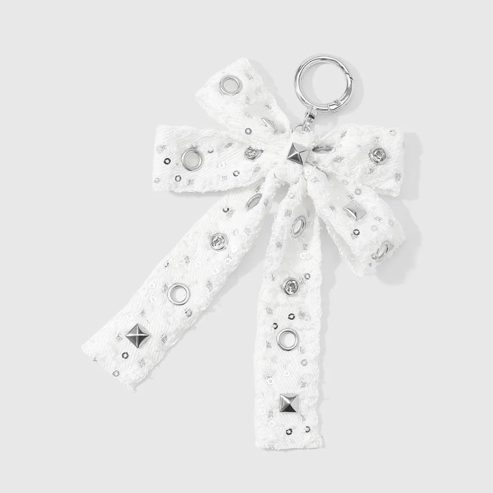 Y2K Gothic Bow Keychain PU Leather Rivet Leopard Keyring Fashion Keychain PLUSH