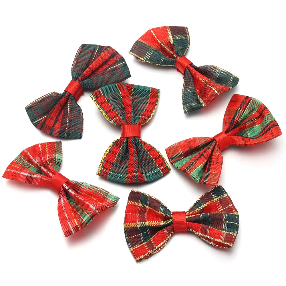 10pcs Gold-Edge Plaid Christmas Bows – Gift & Hair Decor Christmas Craft Bows PLUSH 07 3.5x5.5cm