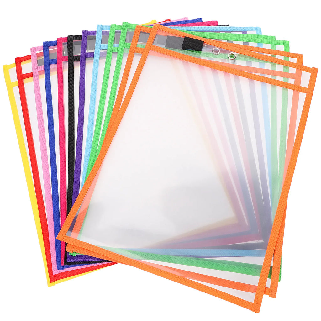 12-Pack Double-Sided Clear Dry Erase Pockets – PVC Sleeves Dry Erase Pockets PLUSH