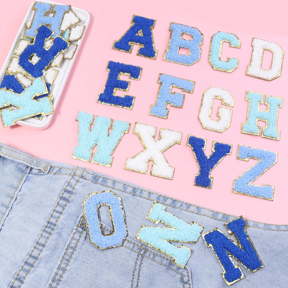 8pcs Blue Letter Embroidery Patches Self-Adhesive DIY Crafts Embroidery Patches PLUSH