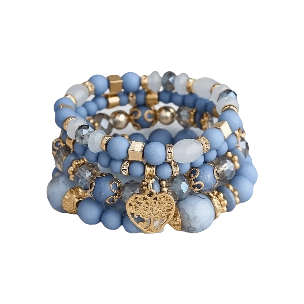 Bohemian Crystal Beads Charm Bracelet Set – Multi-Layer Women Charm Bracelet Set PLUSH Blue