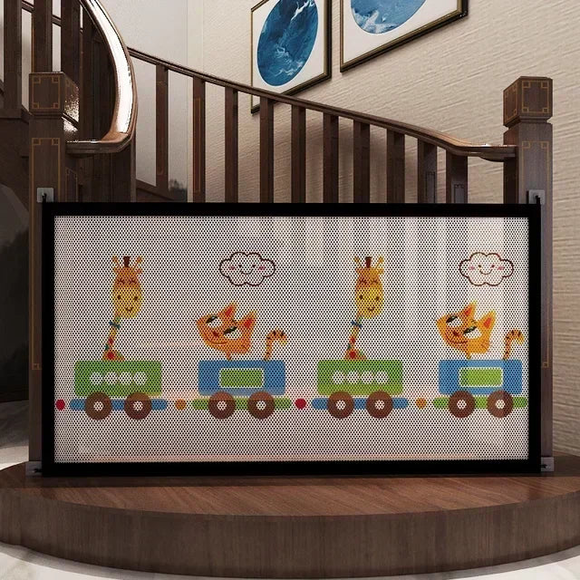 Folding Mesh Dog Gate & Pet Playpen – Stair & Doorway Barrier Dog Safety Gate PLUSH Cartoon 89x85CM