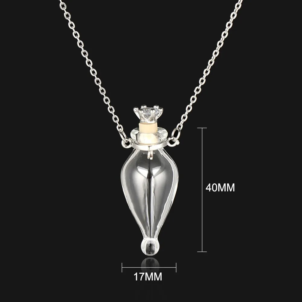 Water Drop Glaze Vial Pendant Necklace | Heart Mini Bottle Pendant Necklace PLUSH water drop
