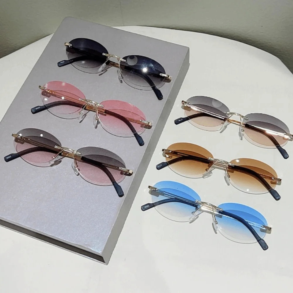 Vintage Rimless Oval Sunglasses – Retro Gradient Women's Shades Rimless Oval Sunglasses PLUSH