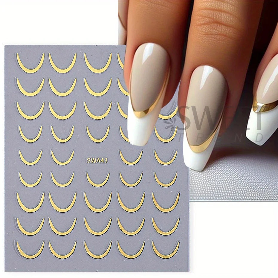 Gold Silver French Curve Stripe Nail Art Stickers – 2pcs Set Nail Art Stickers PLUSH