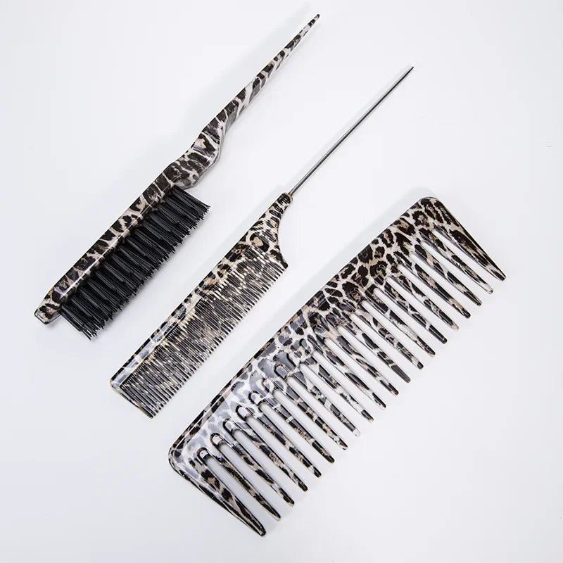 Leopard Teasing Comb Set – Anti-Static Heat Resistant Pintail Hair Styling Comb PLUSH