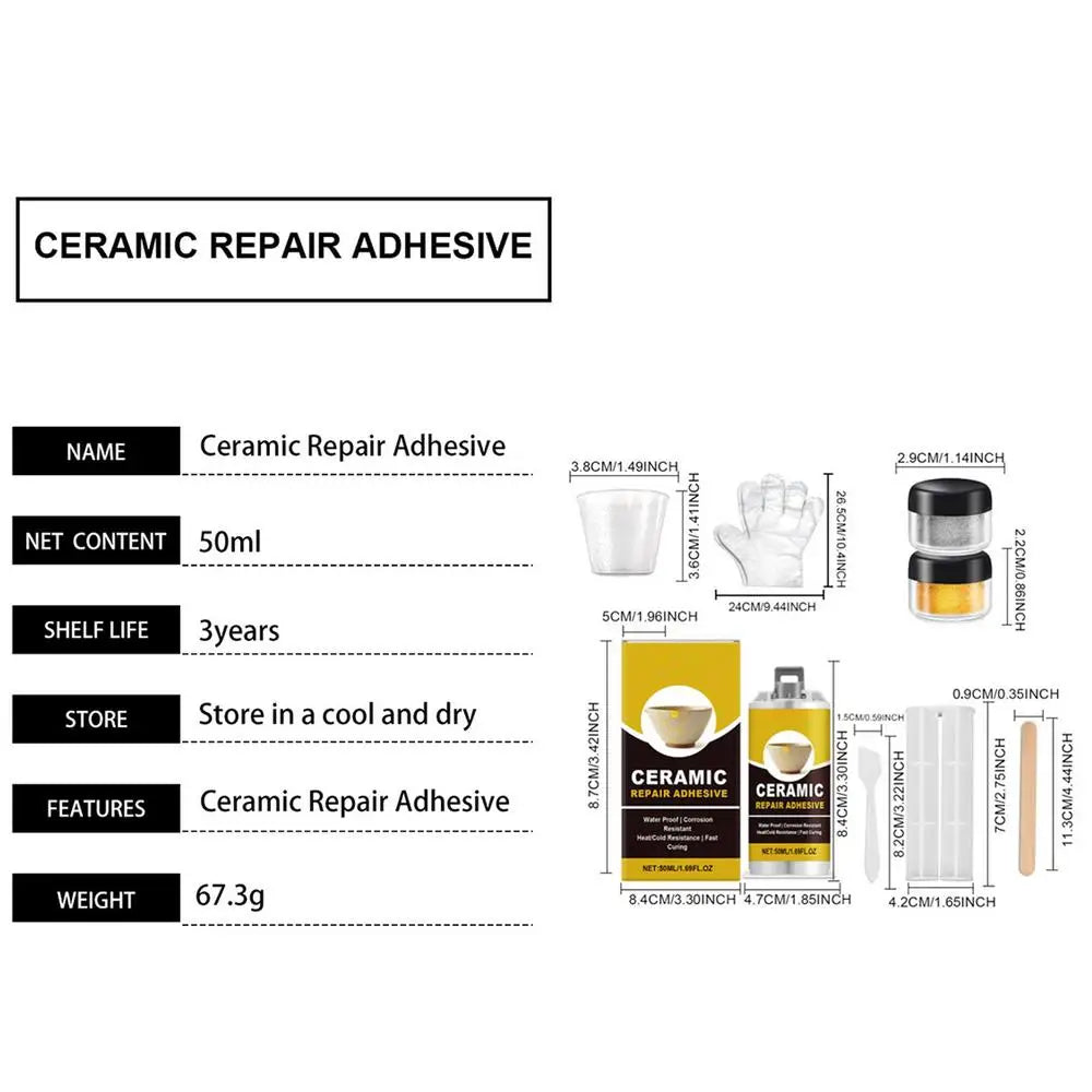 Gold Kintsugi Ceramic Repair Kit – Food-Safe Adhesive Ceramic Repair Kit PLUSH Set