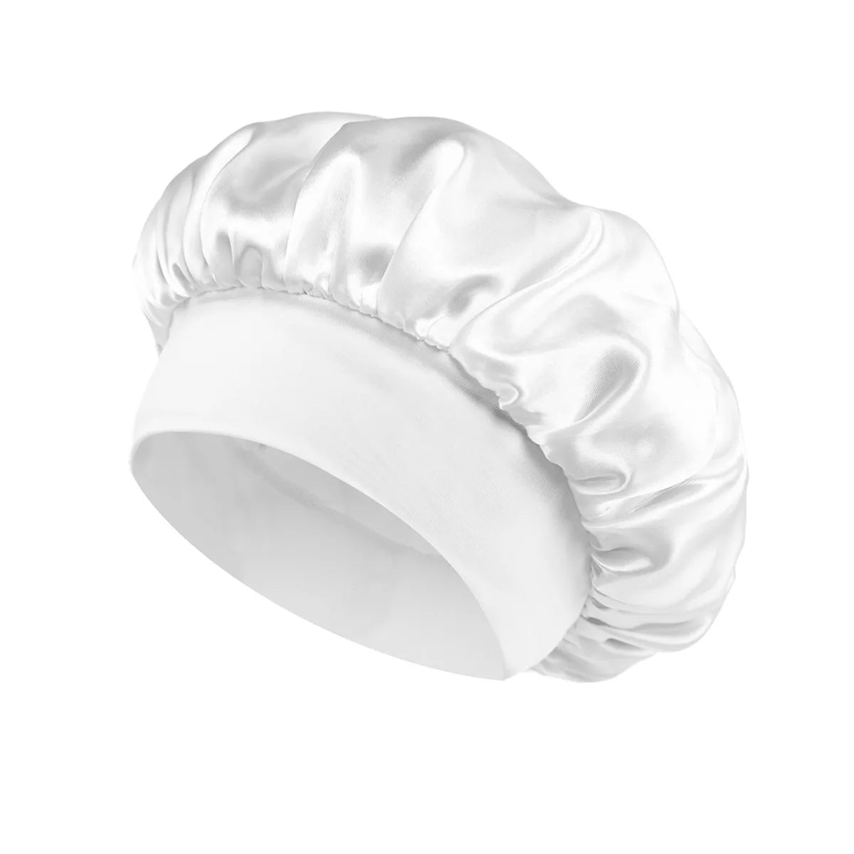 Satin Silk Sleep Bonnet – Large Hair Wrap Cap for Long Hair Satin Sleep Bonnet PLUSH White