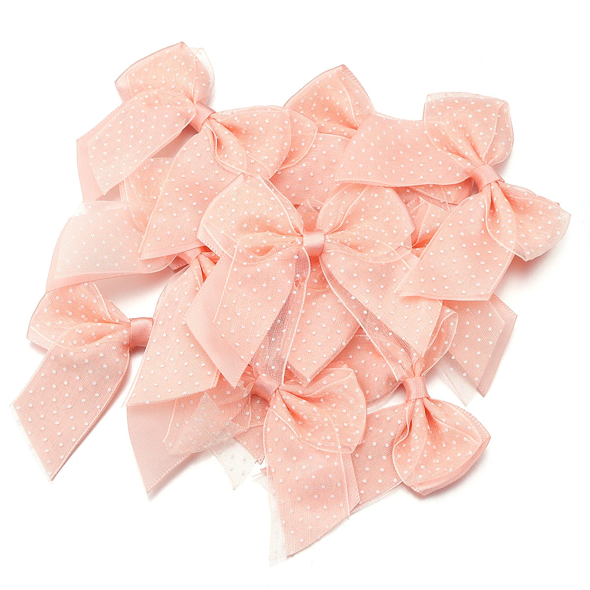 10pcs Polka Dot Satin Organza Bows – DIY Hair & Gift Decor Hair Bow Embellishments PLUSH champagne