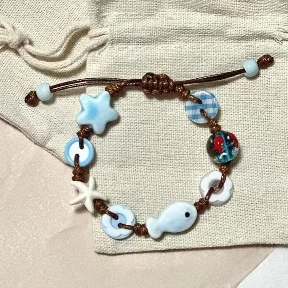 Ceramic Bead Braided Bracelet & Starfish Necklace for Women Ceramic Beaded Bracelet PLUSH