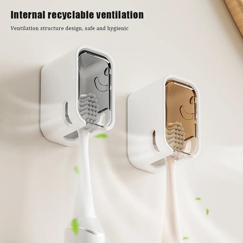 Wall Mount Toothbrush Holder with Dustproof Cover | No Drill Toothbrush Holder PLUSH