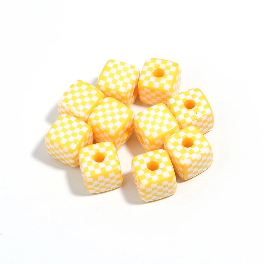 10pcs Checkerboard Acrylic Square Spacer Beads – DIY Jewelry Acrylic Spacer Beads PLUSH Yellow
