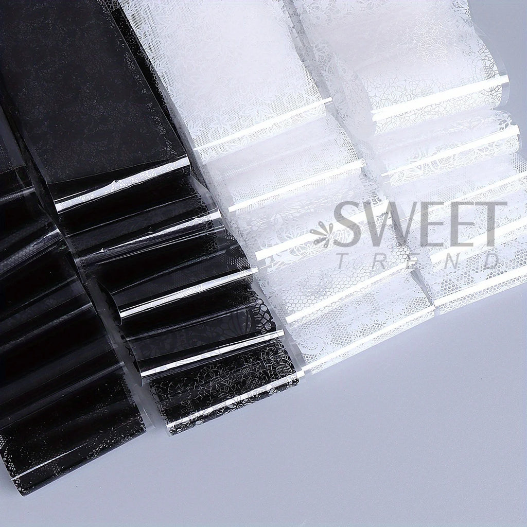 Black White Lace Floral Nail Transfer Foils 10/20pcs Nail Transfer Foils PLUSH