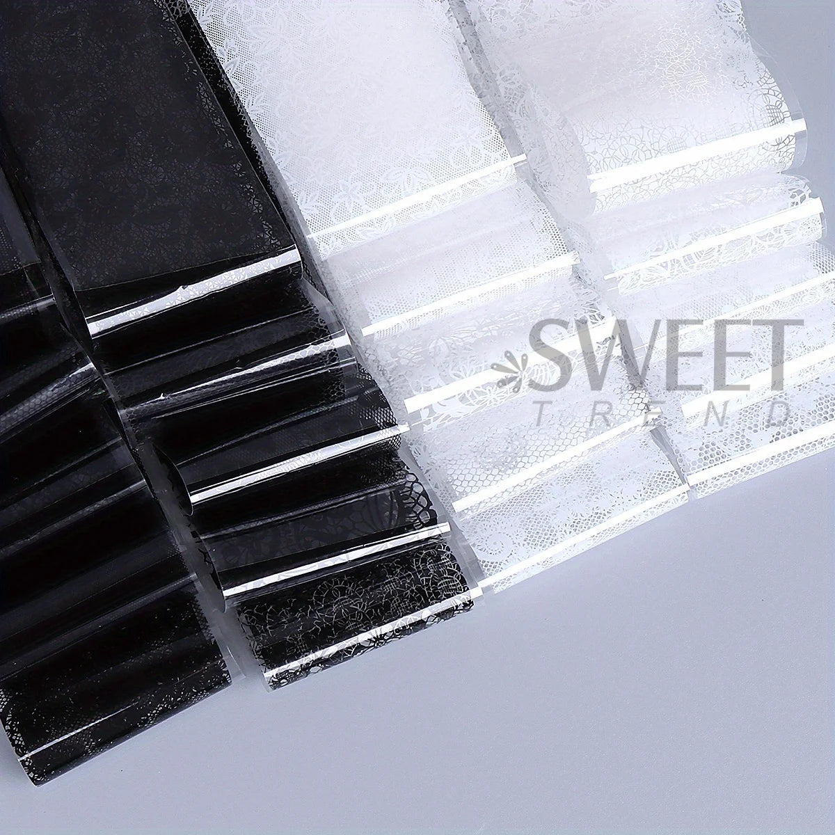 Black White Lace Floral Nail Transfer Foils 10/20pcs Nail Transfer Foils PLUSH