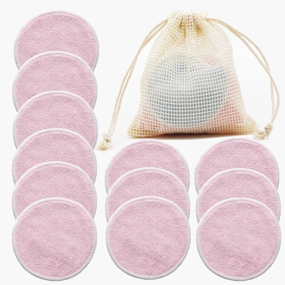 Reusable Bamboo Fiber Makeup Remover Pads – 12pcs Washable Makeup Remover Pads PLUSH Pink