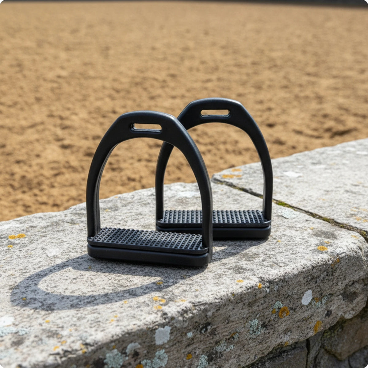 Lightweight Plastic Horse Stirrups with Rubber Grip | Riding Tack Horse Stirrups PLUSH Black