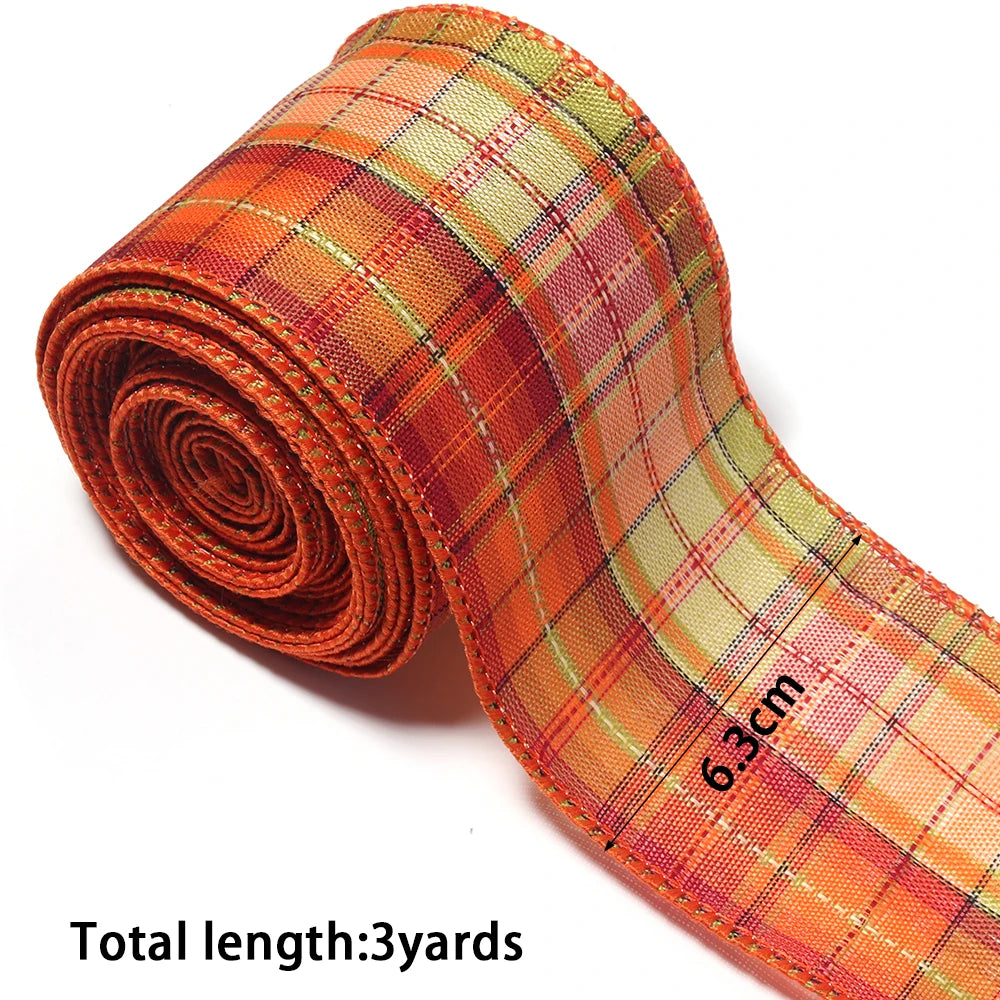 3 Yards Plaid Wired Edge Ribbon – Autumn DIY Gift Bow Decor Wired Edge Ribbon PLUSH
