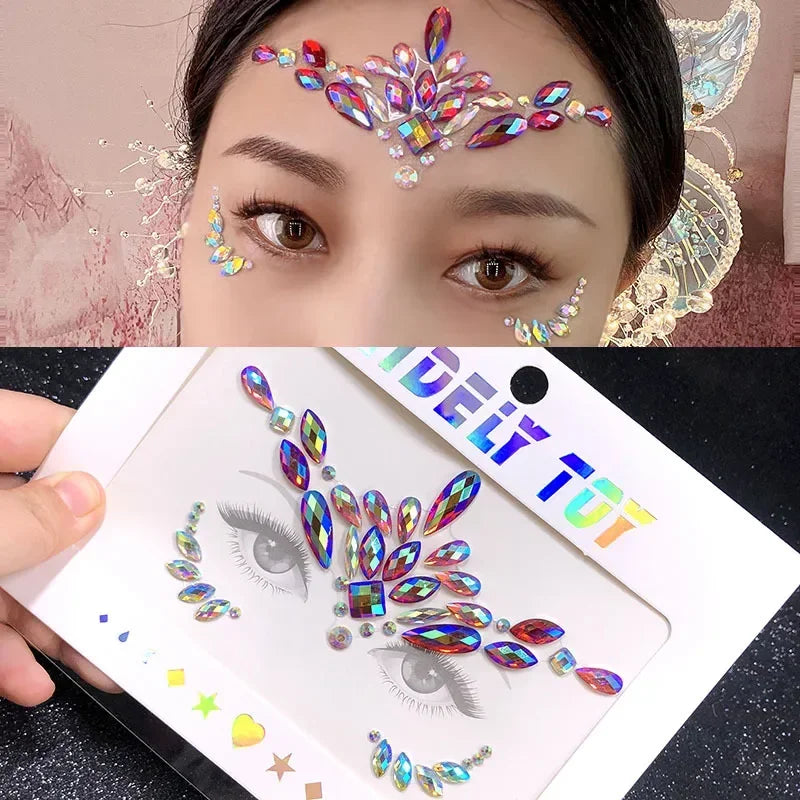 Crystal Face Gems Rhinestone Temporary Tattoo Stickers