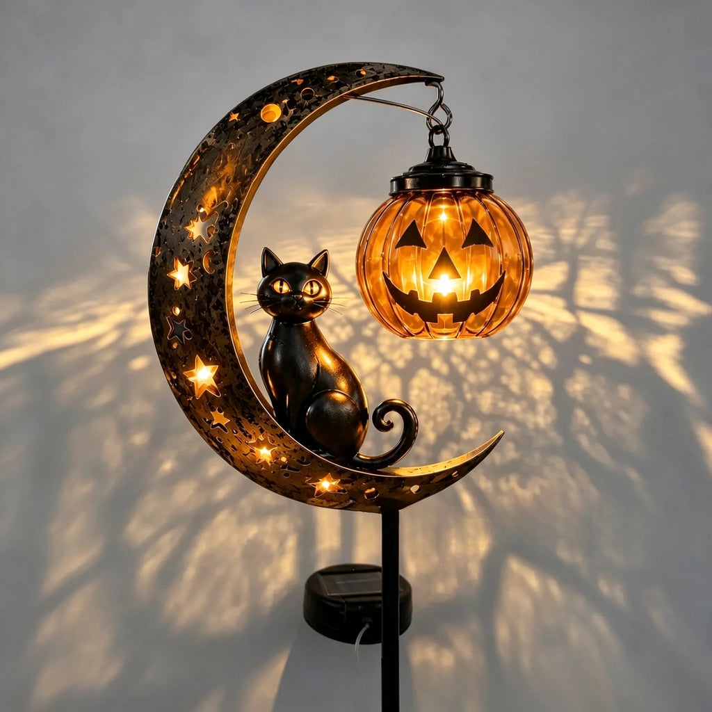 Halloween LED Garden Stake Lights – Black Cat Pumpkin Moon LED Garden Stake Light PLUSH