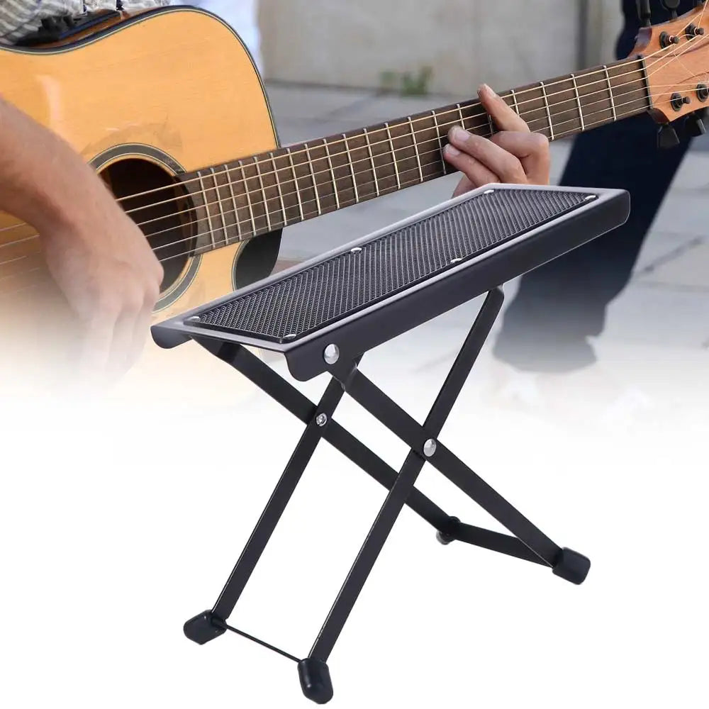 Adjustable Guitar Footrest – 4-Height Folding Metal Footstool Guitar Footrest PLUSH