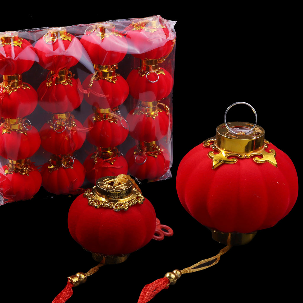 Mini Red Flocking Lanterns Chinese New Year DIY Decor 16-30pcs DIY Craft Decoration PLUSH
