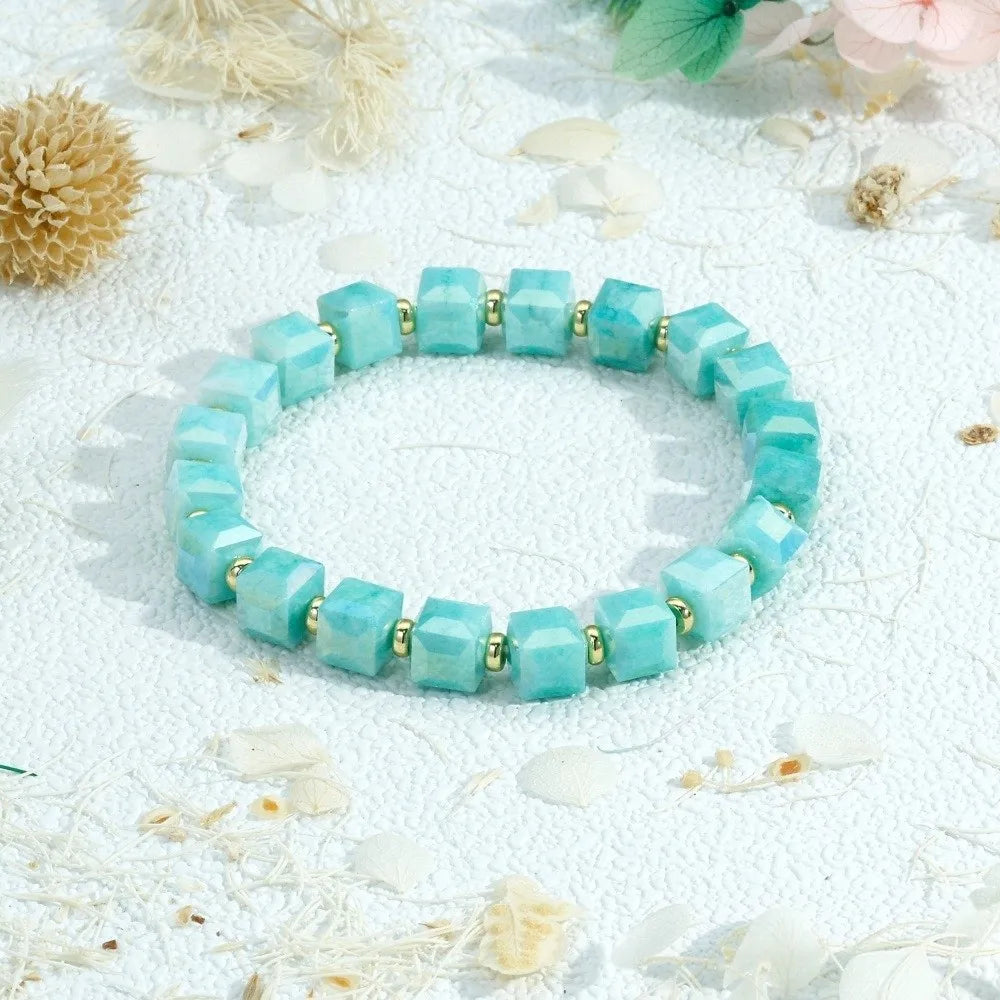 Colorful Crystal Glass Sugar Cube Beaded Bracelet | Unisex Beaded Chain Bracelet PLUSH