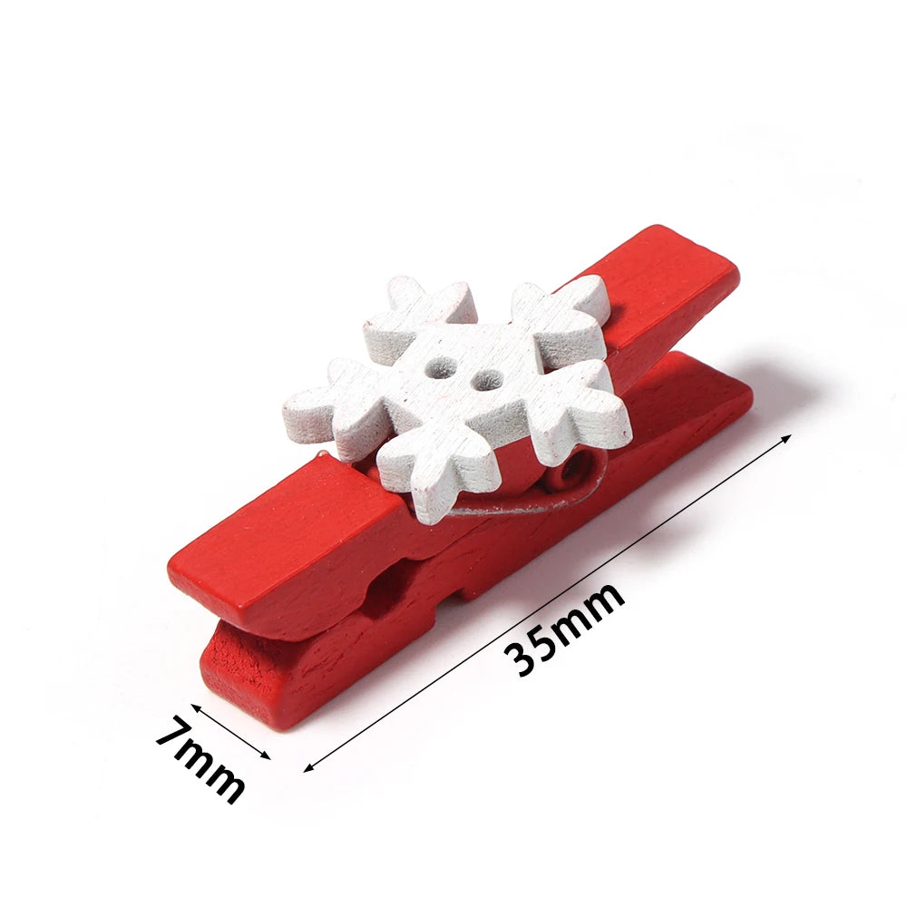 20pcs Christmas Wooden Mini Clips – Xmas Tree Snowflake Reindeer Holiday Wood Clips PLUSH