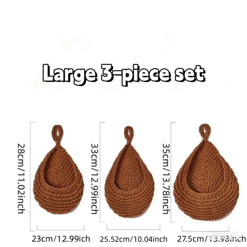 3pcs Macrame Boho Wall Hanging Baskets – Kitchen Storage Woven Storage Baskets PLUSH