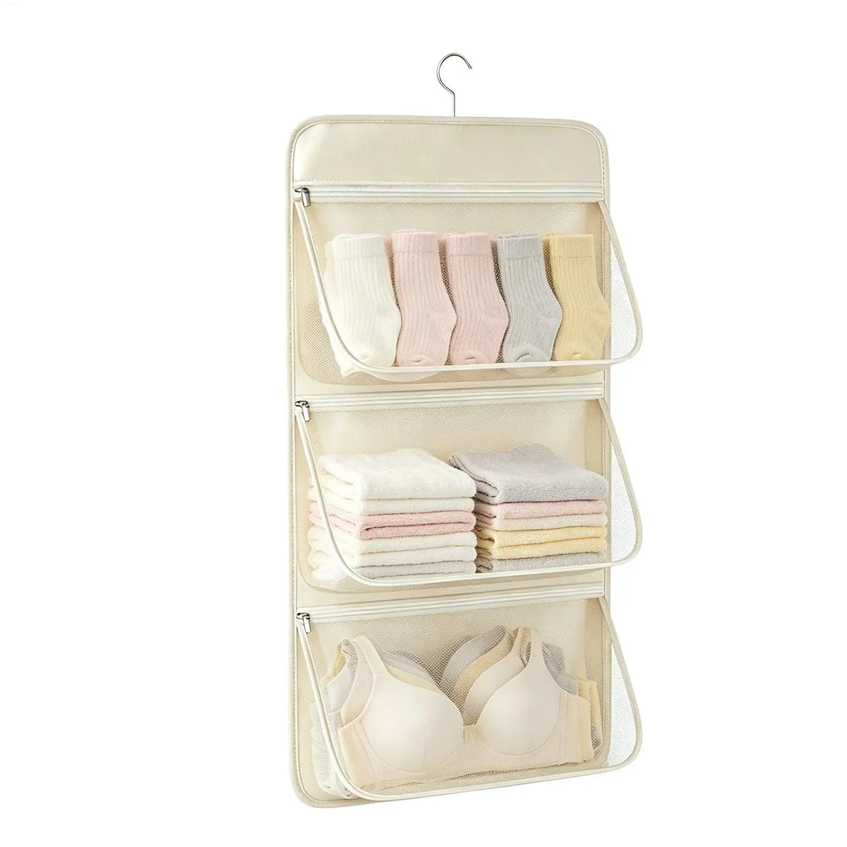 Hanging Mesh Closet Organizer – 3-Pocket Wardrobe Storage Bag Closet Organizer Bag PLUSH