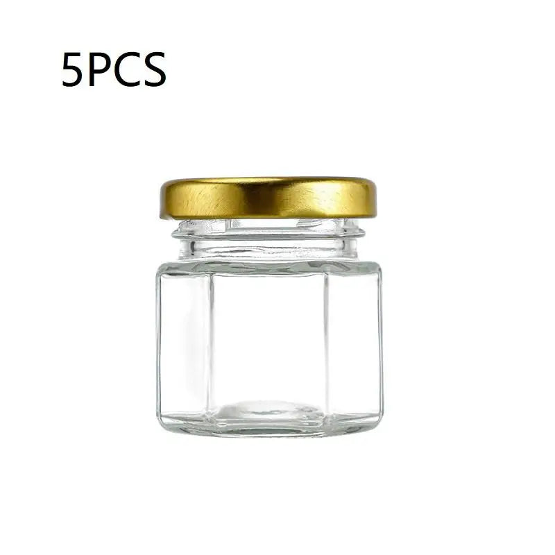 Mini Hexagonal Glass Jars with Lids – Party Favors 3/5pcs Glass Storage Jars PLUSH 5PCS