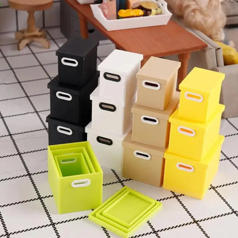 Dollhouse Mini Storage Boxes with Lids – Set of 3 | 1/6 Scale Dollhouse Accessories PLUSH