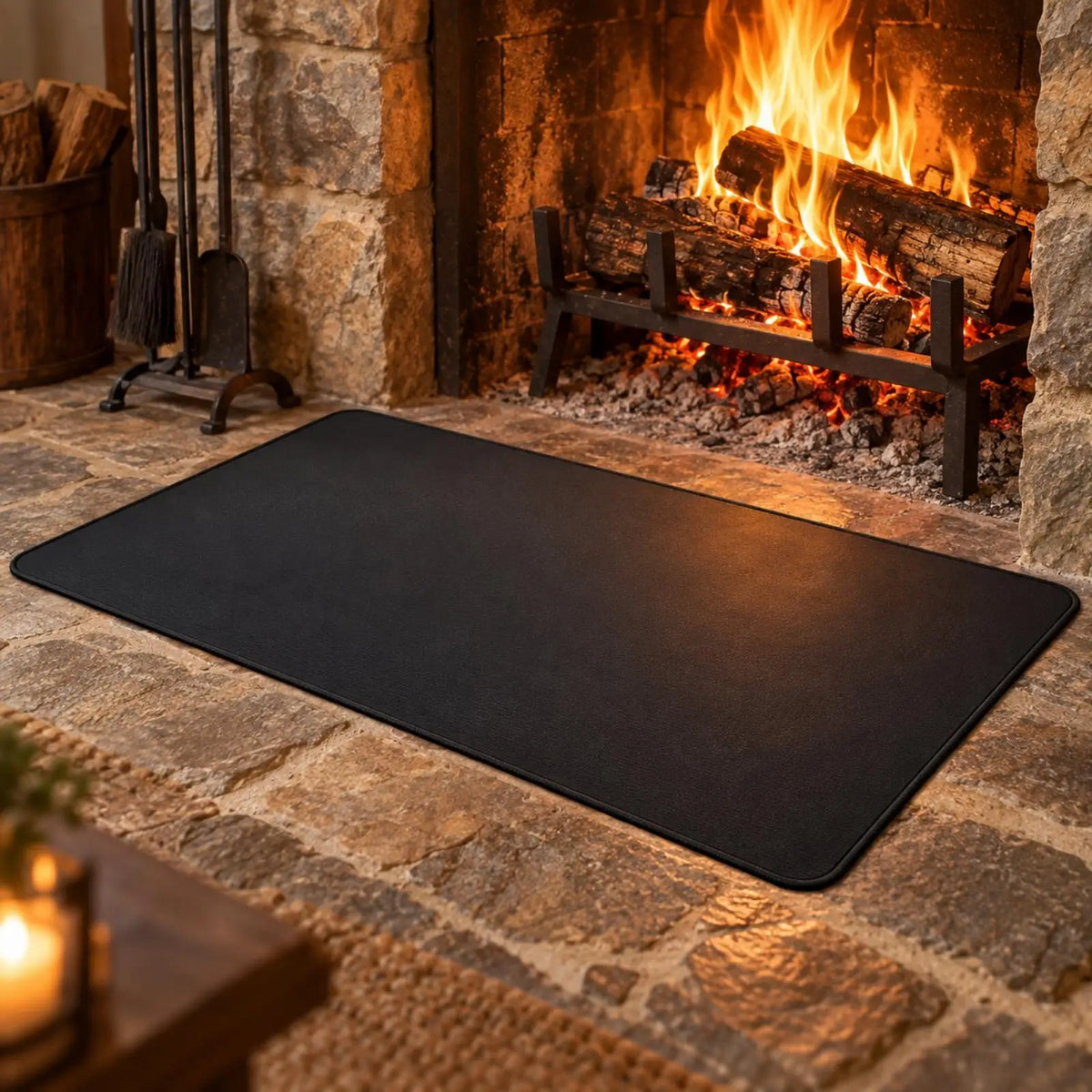 Fireplace Floor Protector Mat – Fiberglass Heat Shield Non-Slip Fireplace Floor Mat PLUSH