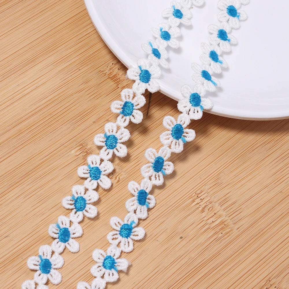 3 Yards Flower Lace Trim 1.5cm Polyester – DIY Craft Decor Lace Trim Ribbon PLUSH lake blue 1.5cm