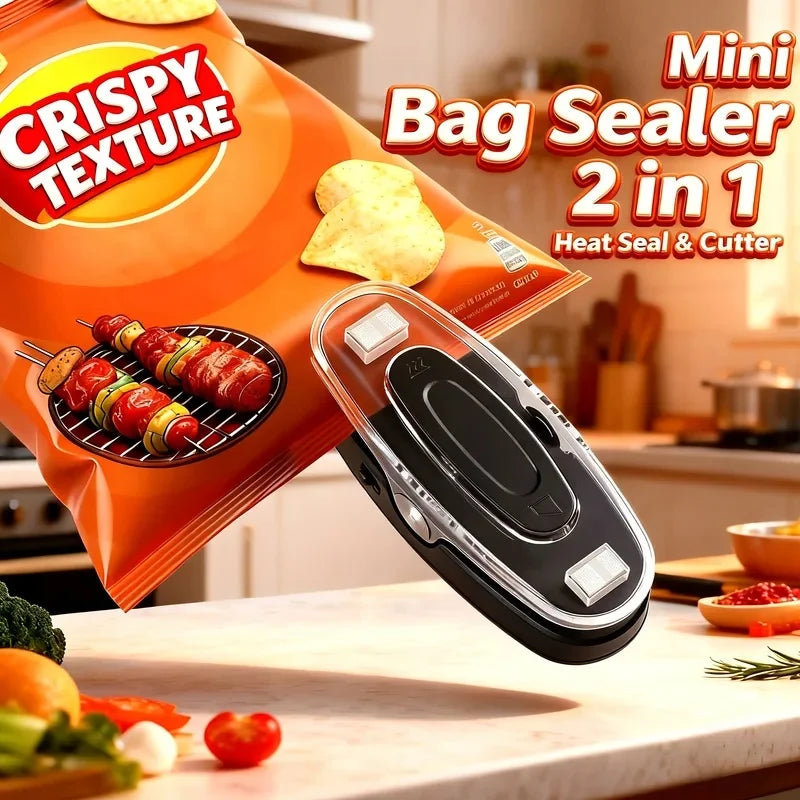 2-in-1 Portable Bag Sealer with Cutter | Kitchen Food Storage Bag Sealer Tool PLUSH