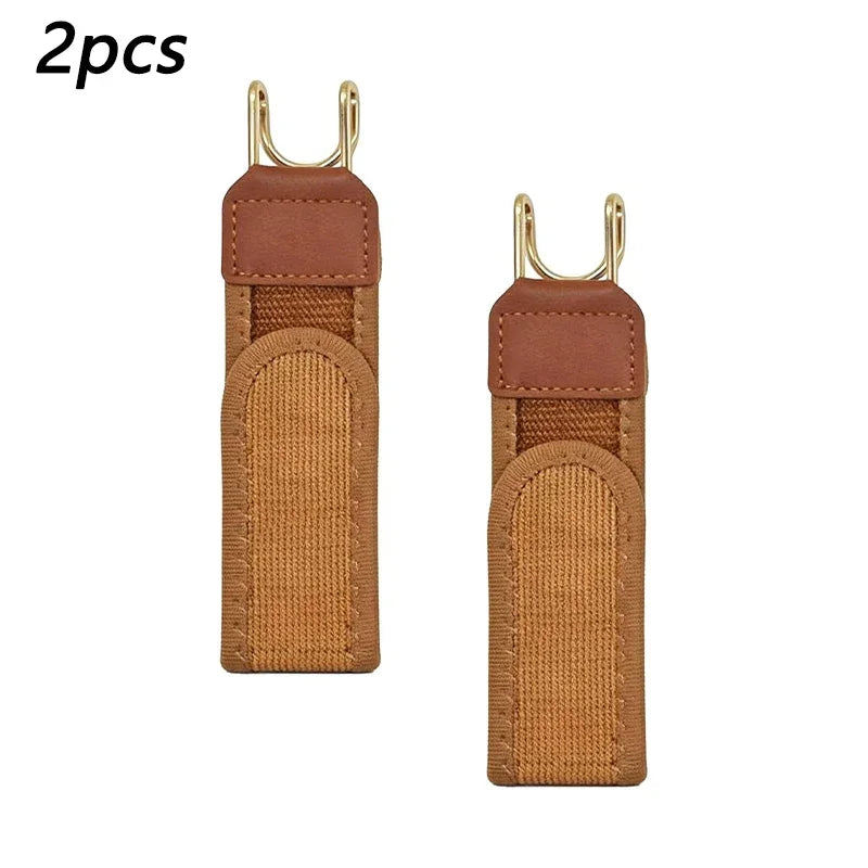 Unisex Buckleless Elastic Belt – Adjustable Metal Hook Waistband Elastic Waist Belt PLUSH Brown 2PCS